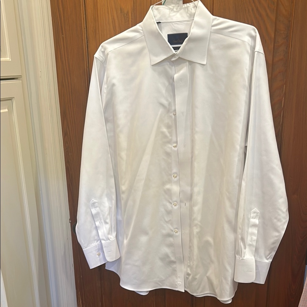 David Donahue White Dress Shirt Crisp Cotton Formal